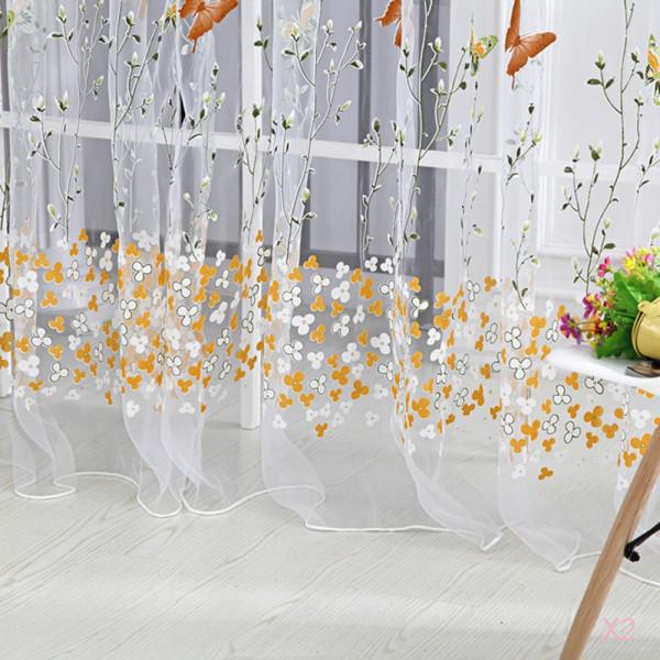 2x Buttefly Scarf Sheer Voile Door Window Curtain Drapes Valance 1Mx2M