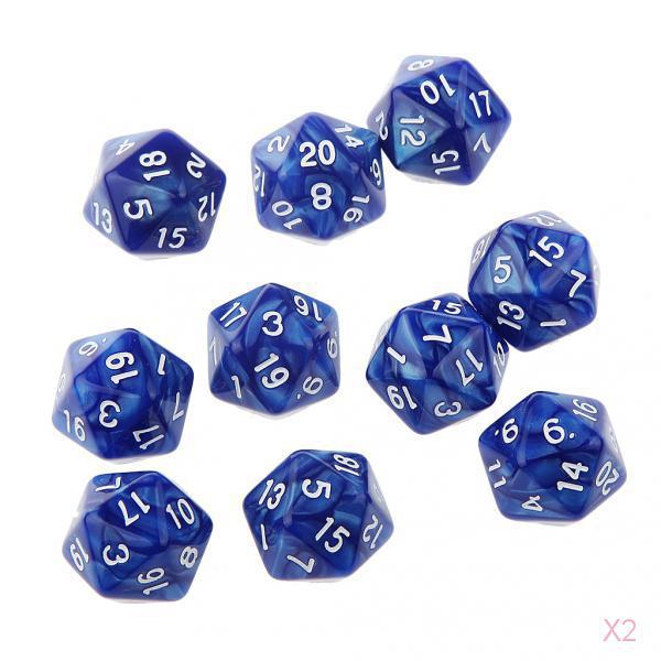 2x 10x   ROLEPLAYING PARTY GAMES PROPS 20-SIDED D20 DICE BLUE