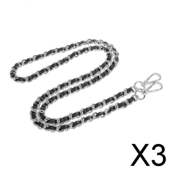 3xMetal Leather Shoulder Cross Body Bag Chain Strap Replacement Silver+Black