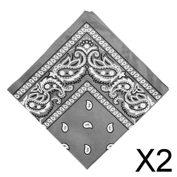 2xUnisex Cotton Paisley Bandana Cowboy Head Scarf Head Wrap  Gray