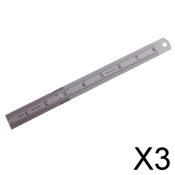 3xDual Side Stainless Steel Straight Ruler English/Metric Ruler 20cm