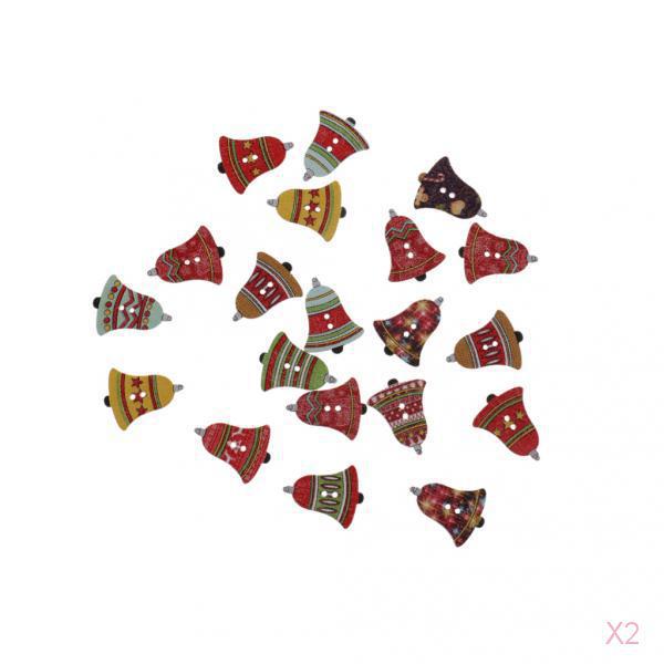20pcs Christmas Bell Wooden Buttons Sewing Buttons Ornaments DIY Makings