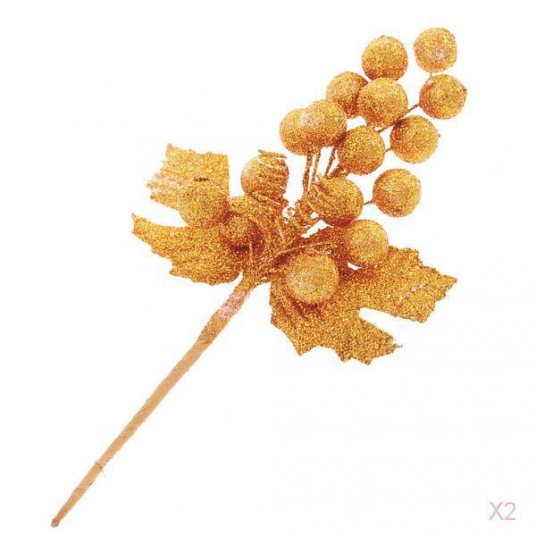 Christmas Shiny Fruit Ball Artificial Leaf Bush Xmas Holiday Ornament Gold