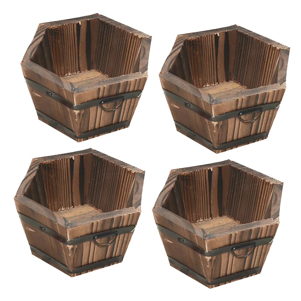 4x Bucket Pot Flower Planter Barrel Patio Garden Outdoor 