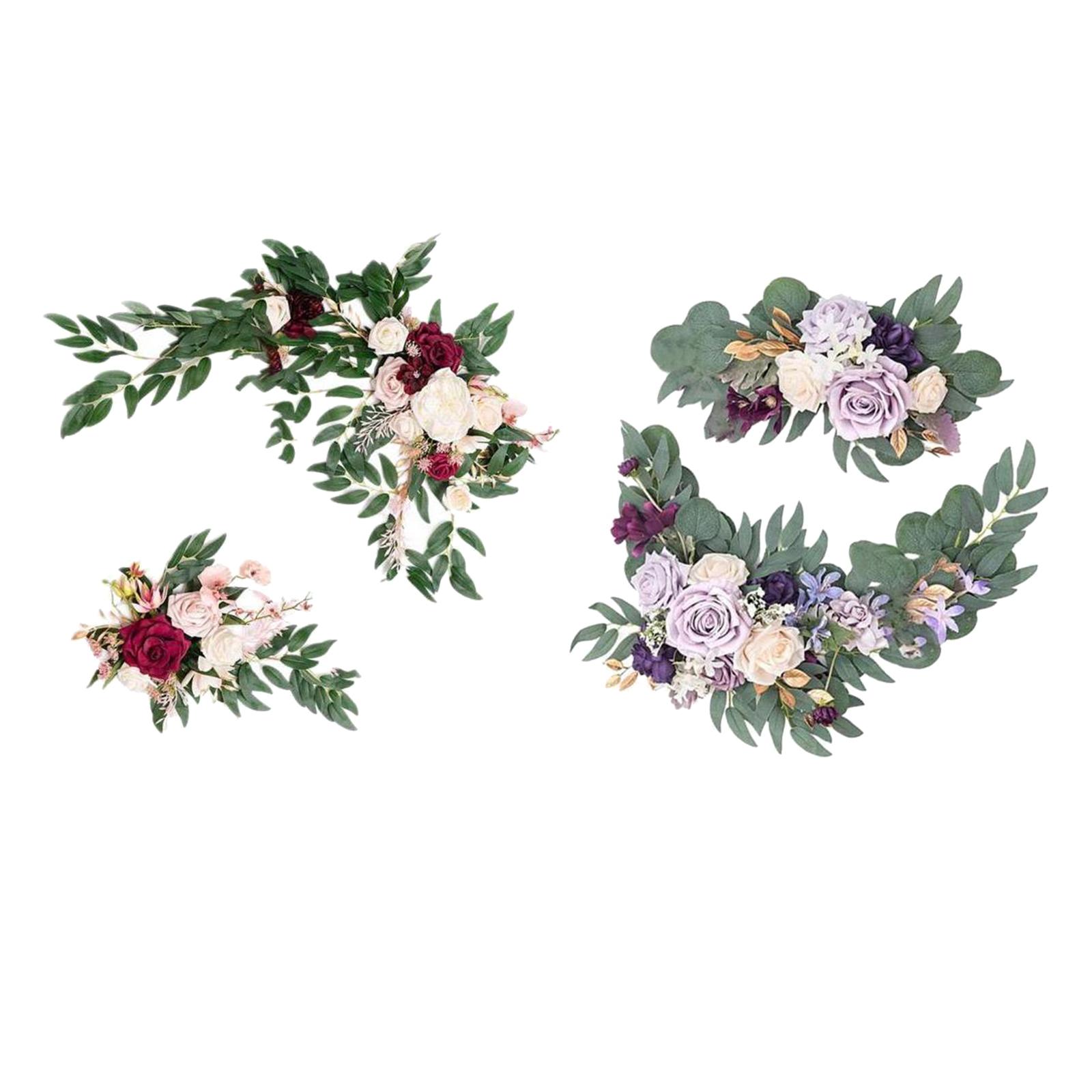 Artificial Flower Swag Green Leaves for Backdrop Red Pink Purple Beige