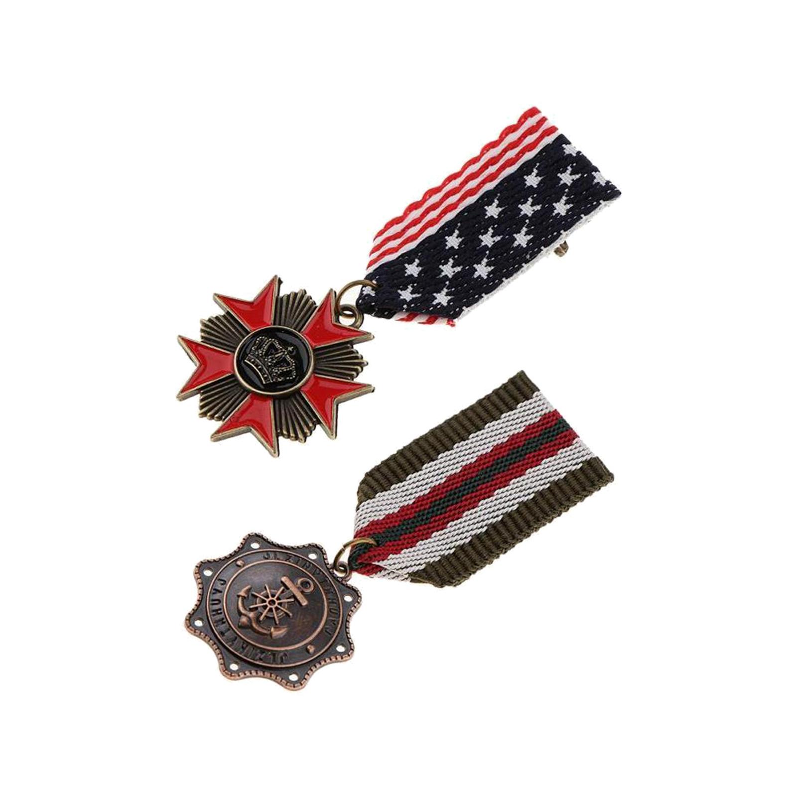 2x Retro Style Unisex Medal  Badges Star Brooch Pin Jewelry  StyleF