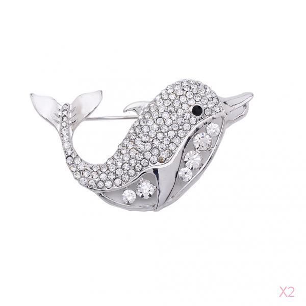 Animal Rhinestone Cartoon Dolphin Pin Brooch Cute Kid Brooch Silver