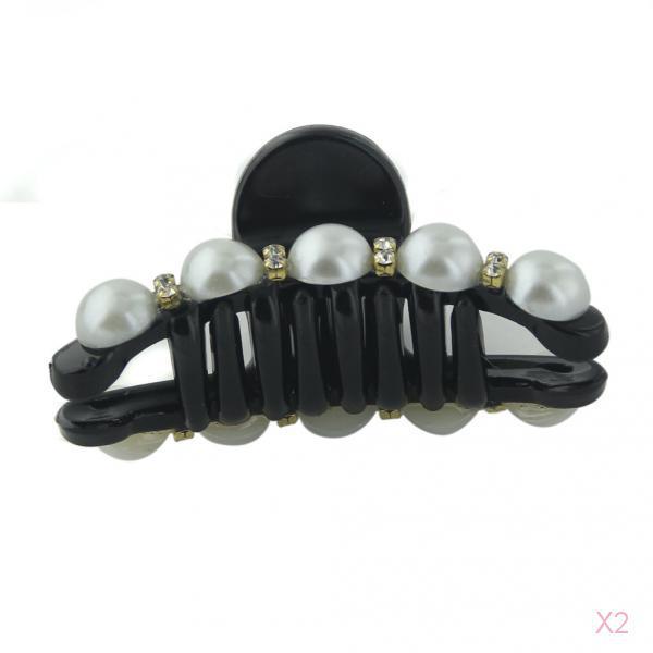 Larger Elegant Women Butterfly Pearl Hair Claw Clip Clamp Black