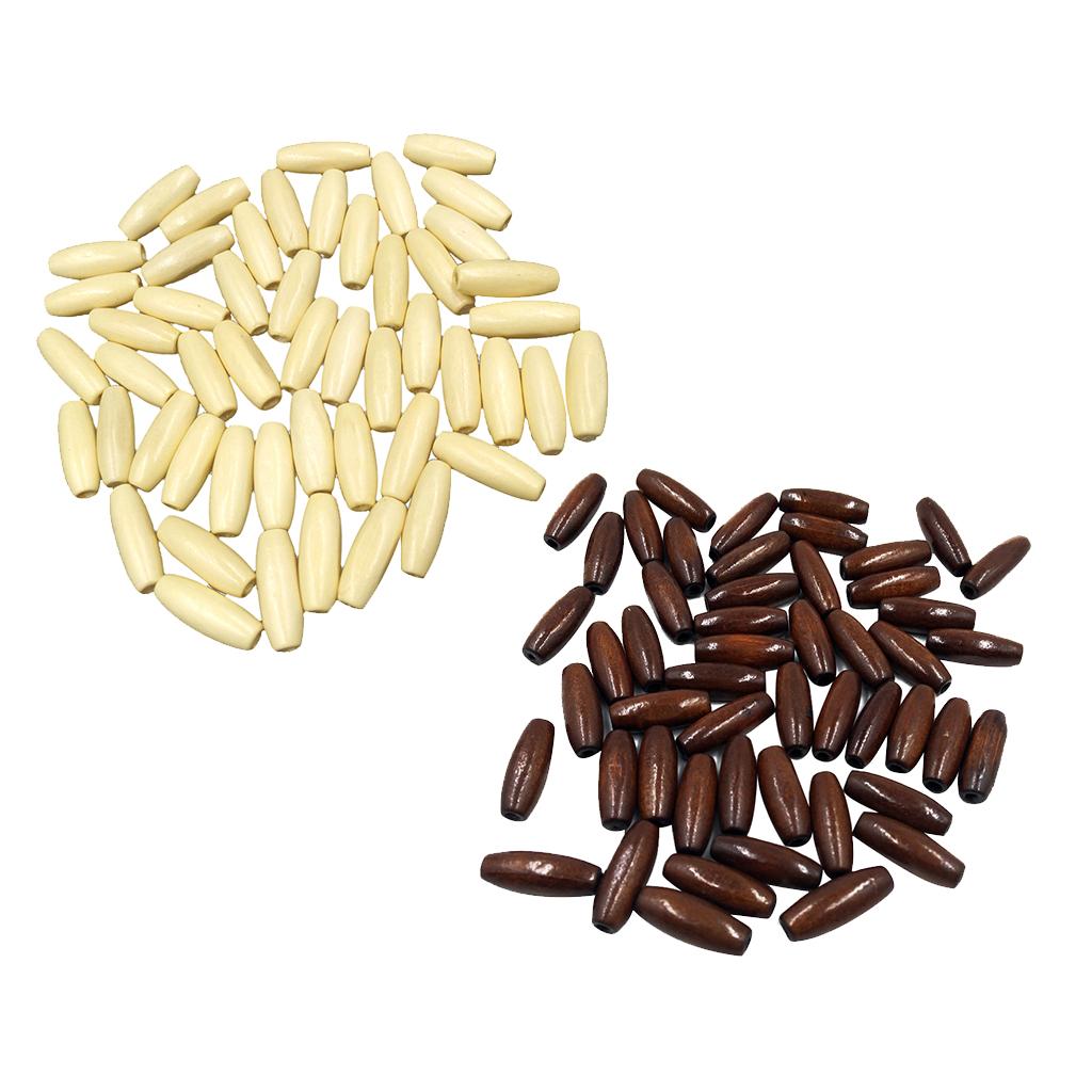 200pcs Wood Oval Crafts Loose Beads Jewelry Making Accessory Beige+Coffee