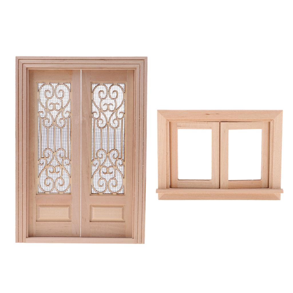 1//12 Maison de poupée Miniature En Bois Externe Écran Creux Porte Double