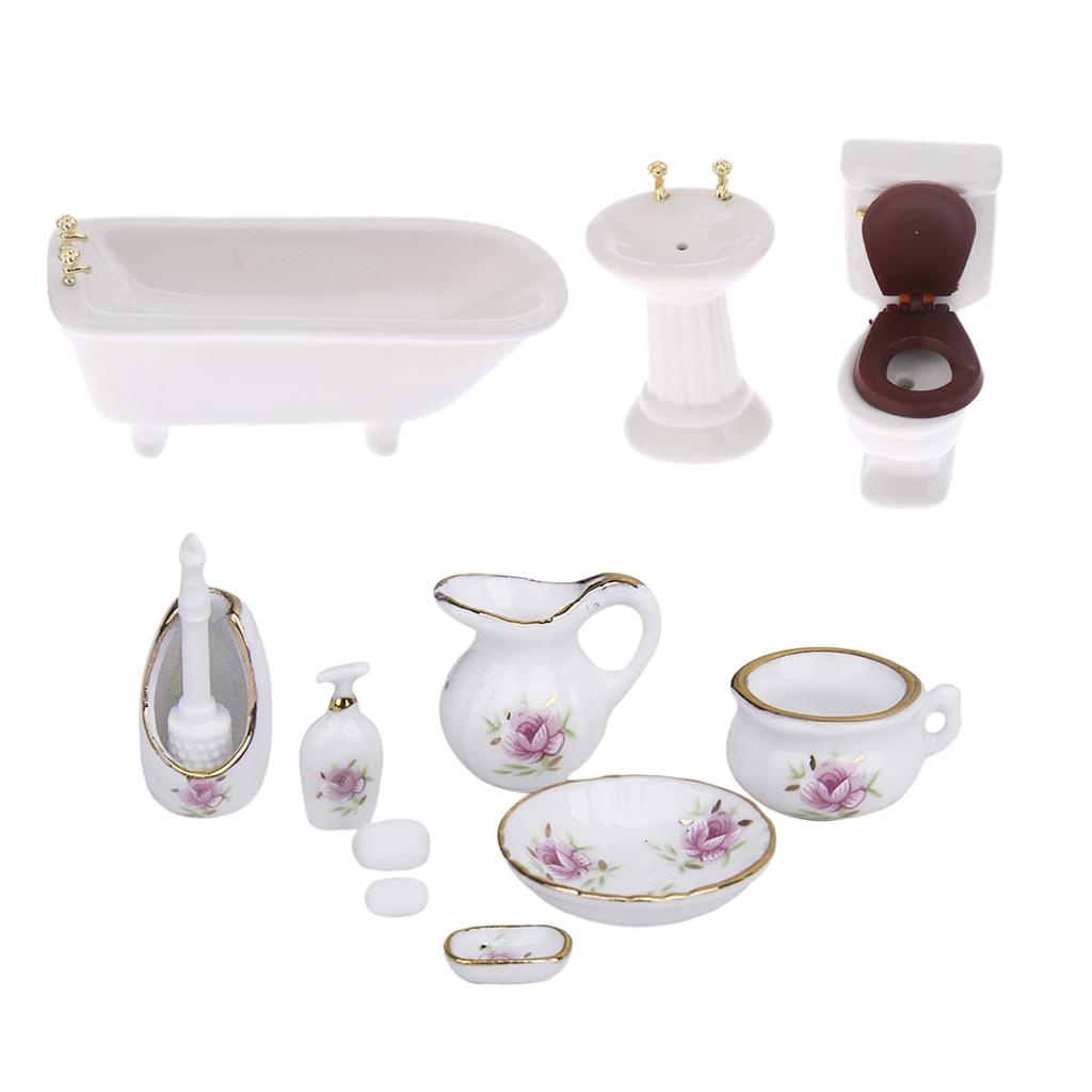 1/12 Dollhouse Miniature Furniture Bathroom Kit Closestool Bathtub Sink Set