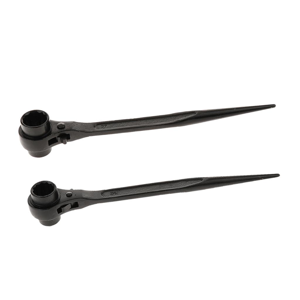 2 Pieces Scaffold Podger CR-V Ratchet Spanner Ratcheting Socket Wrench-BLK