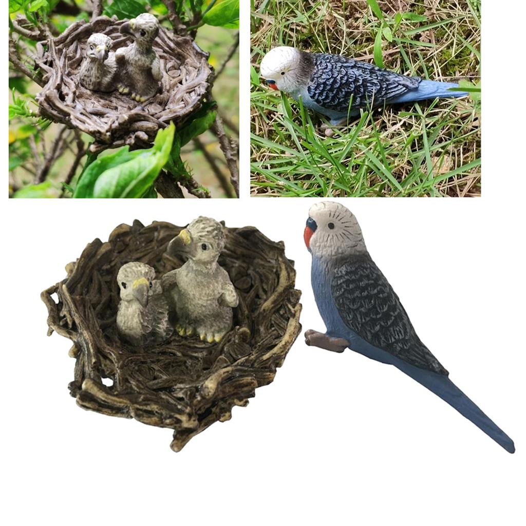 2x Miniature Animals Birds Model Figurine Statue Scupltue Toy Parrot Nest
