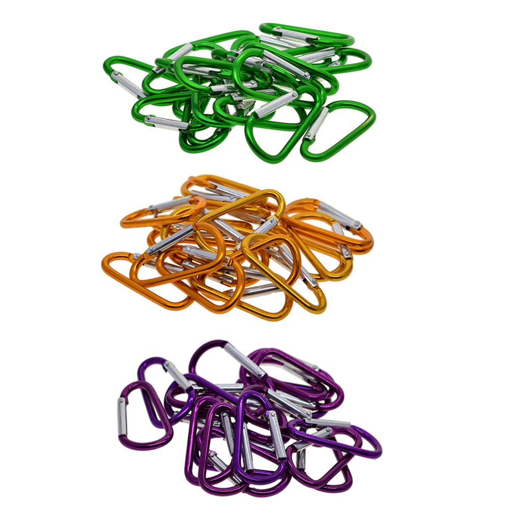 60Pcs Purple D Shaped Aluminum Carabiner Hook Keychain Snap Clip Climbing