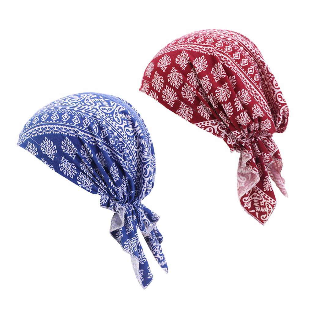 Women Muslim Turban Cancer Chemo Cap Head Scarf Cover Hat 2PCS