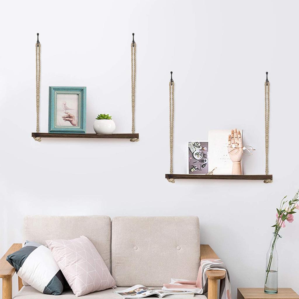 Hanging Rope Wall Mounted Shelves Plant Flower Pot Rack Stand 6Pack