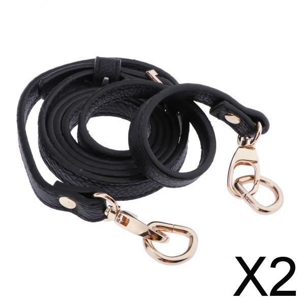 2xAdjustable Leather Bag Strap Replacement for Bag Making Black- Gold Buckle