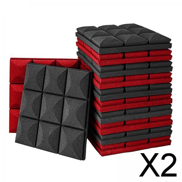 2x12x 30x30cm Acoustic Soundproofing Foam Panels Pads Black & Red Foam Tiles