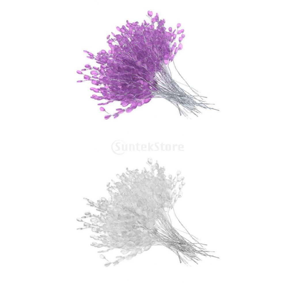 100x Artificial Flower Bouquet with Crystal Acrylic Bead Drop 15cm