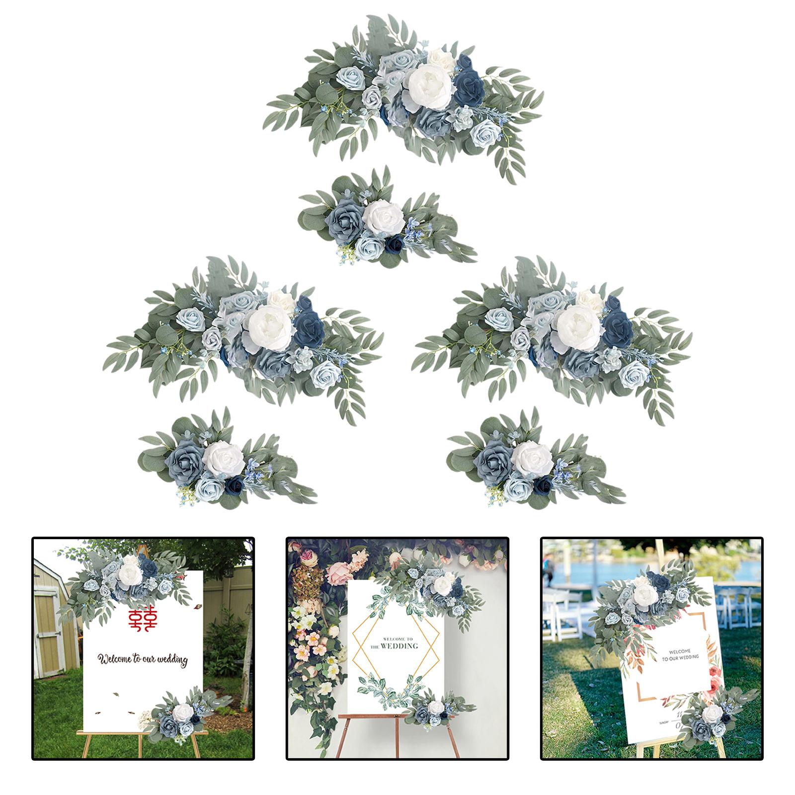 Artificial Flower Swag Green Leaves for Party Wedding   3 White Blue
