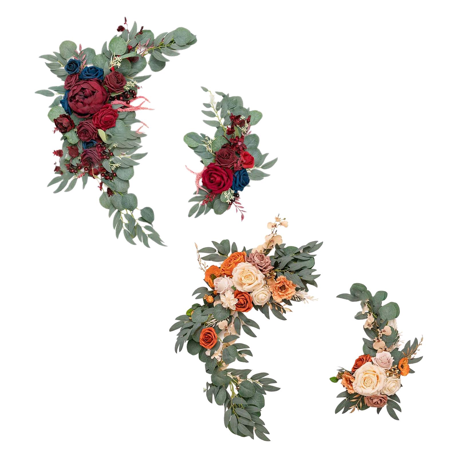 Artificial Flower Swag Green Leaves for Backdrop Orange Pink Red