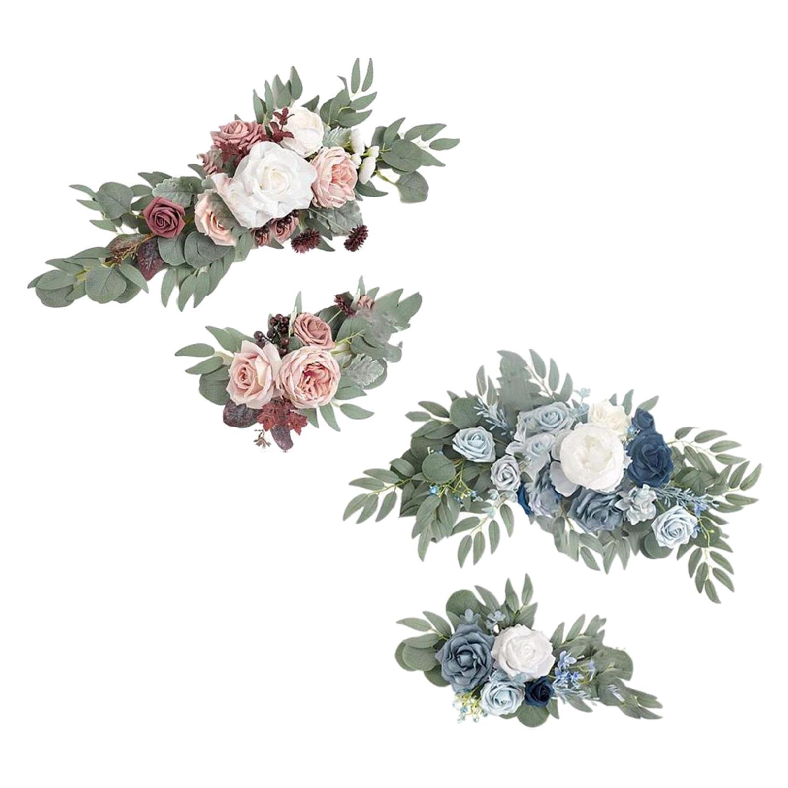 Artificial Flower Swag Green Leaves for Backdrop  White Purple White Blue