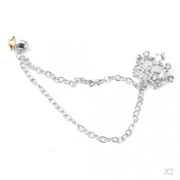 Crystal Rhinestone Crown with Layer Chain Tassels Brooch Lapel Pin Coat Suit