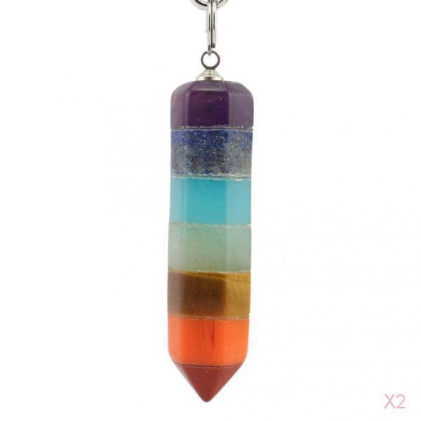 2x Reiki Chakra Gem Stone Healing Energy Crystal Dowsing Pendulum Dowser Pendant