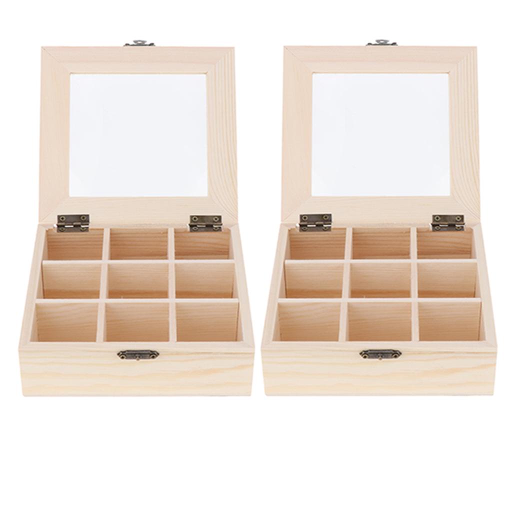 2x Multi-grid Wooden Jewelry Case Organizer Necklace Earrings Storage Box