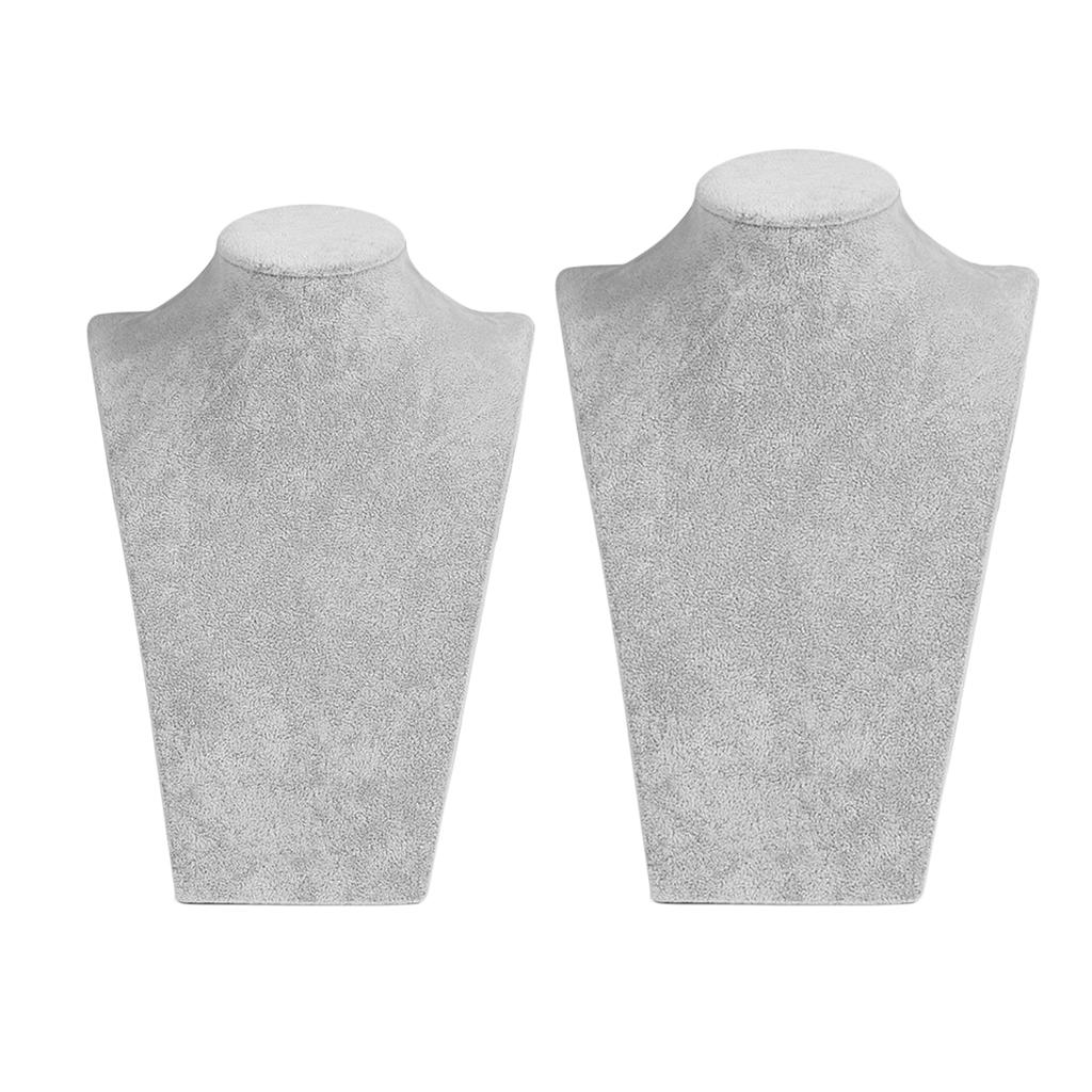 2x Gray Velvet Necklace Pendant Display Bust Mannequin Stand Holder