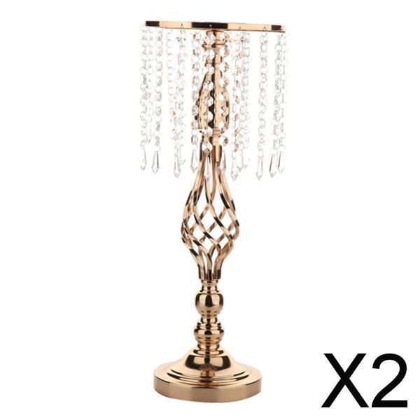 2xCrystals Candles Holder Table Wedding Flower Vase Candlesticks Gold 53cm