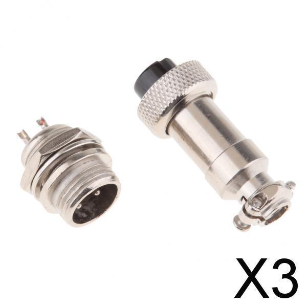 3xPair GX12 2Pins Waterproof Male Female Panel Metal Aviation Wire Connector