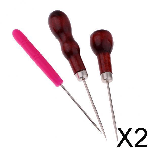 2x3pcs/Set Wood/Plastic Handle Leather Craft Stitching Awl Sewing Leather Tool