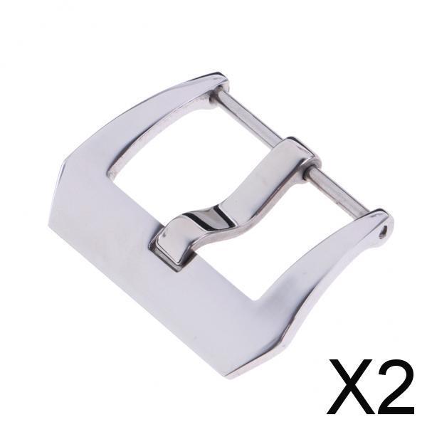 2xStainless Steel Screw-in Buckle Watch Band Strap Polished Silver Clasp 22mm