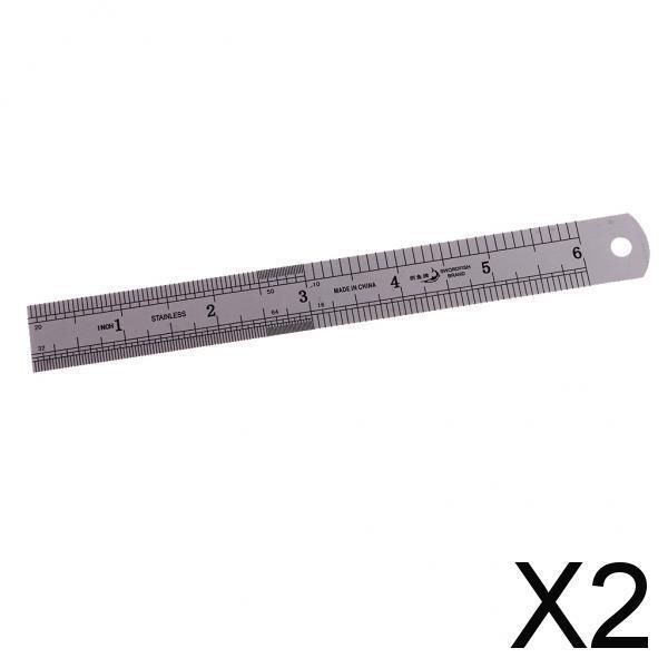 2xDual Side Stainless Steel Straight Ruler English/Metric Ruler 15cm