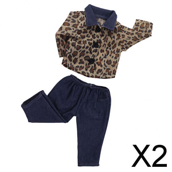 2xLong Sleeve Leopard Shirt & Pants Set for 18'' American Doll