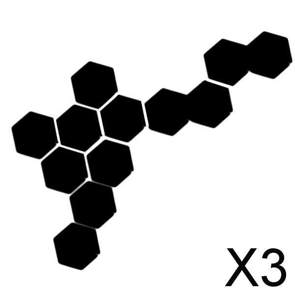 3x12pcs Hexagonal Shaped Plastic 3D Mirror Effect Wall Stickers Black
