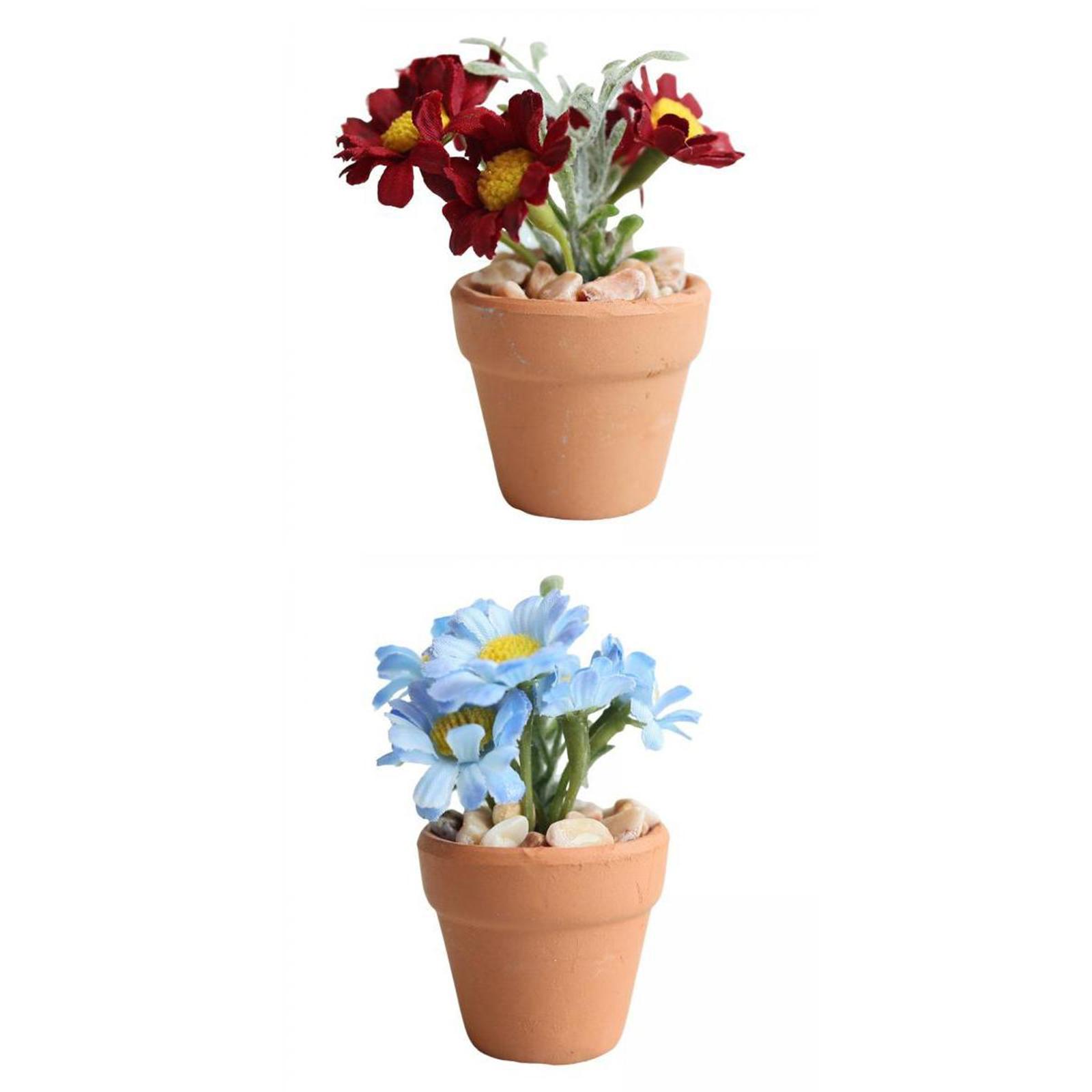2 Dollhouse Potted Flowers 1/6 Scene Bedroom Ornaments Supplies 