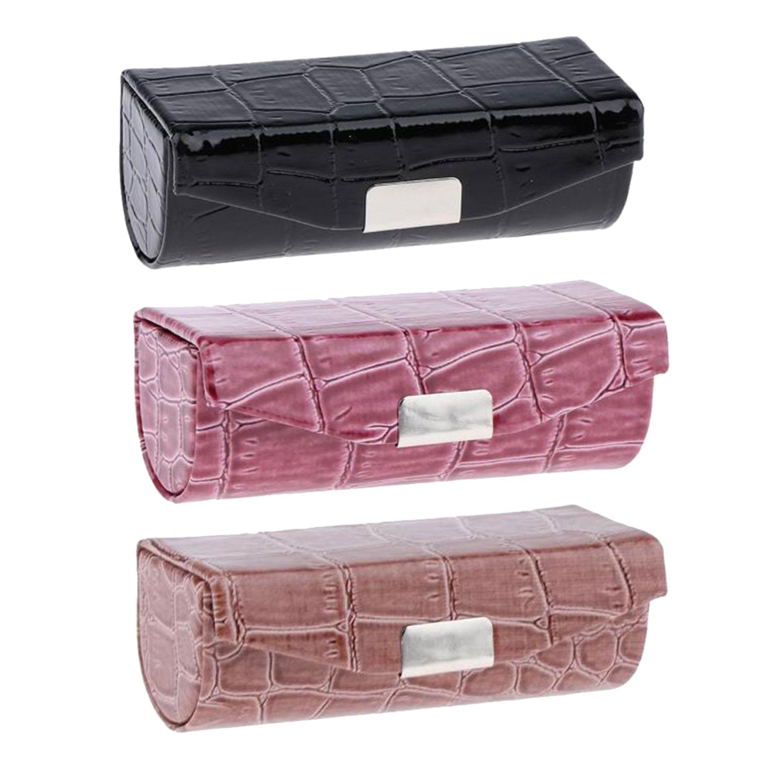3x PU Leather Lipstick Case Holder  Dark Brown and Black and Brown