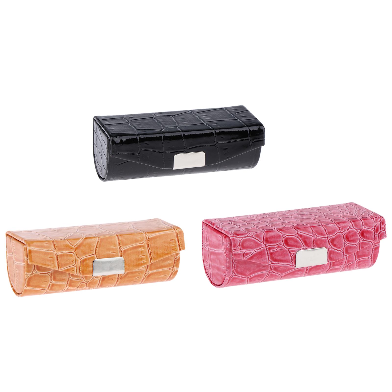 3x PU Leather Lipstick Case Holder  Black and Rose Red and Orange 