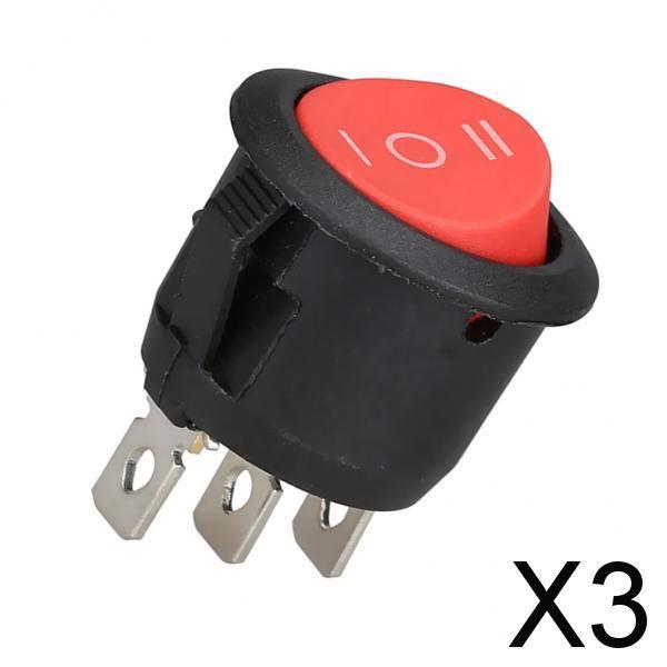 3xRound Rocker Switch Third Gear Three Foot Pin Switch Position Twist  Red