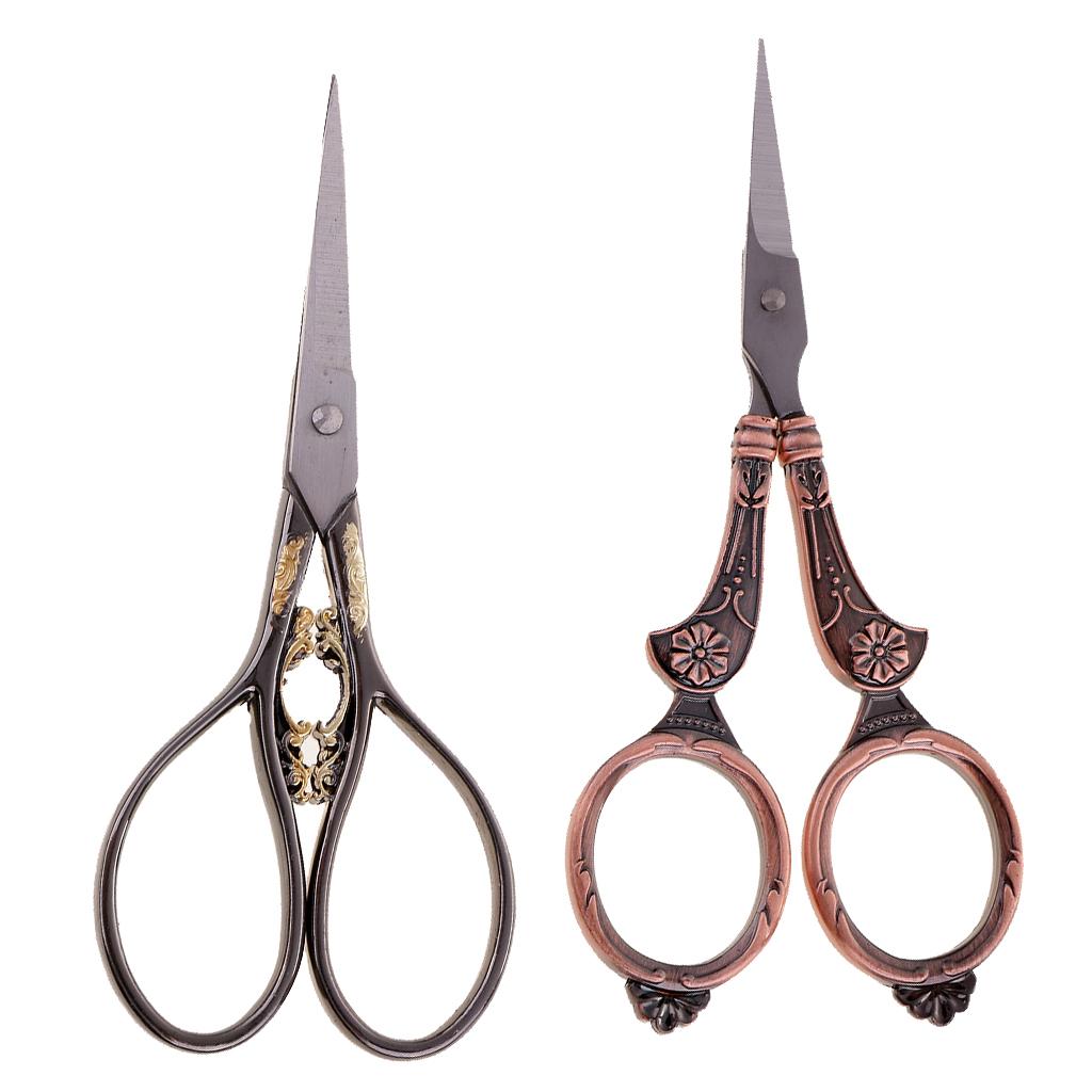 2Pcs Stainless Steel European Vintage Floral Scissors Tailor Sewing