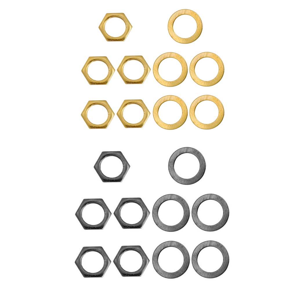 10Pieces Electric Guitar Bass Jack Output Socket Nuts Washers Gold and Black