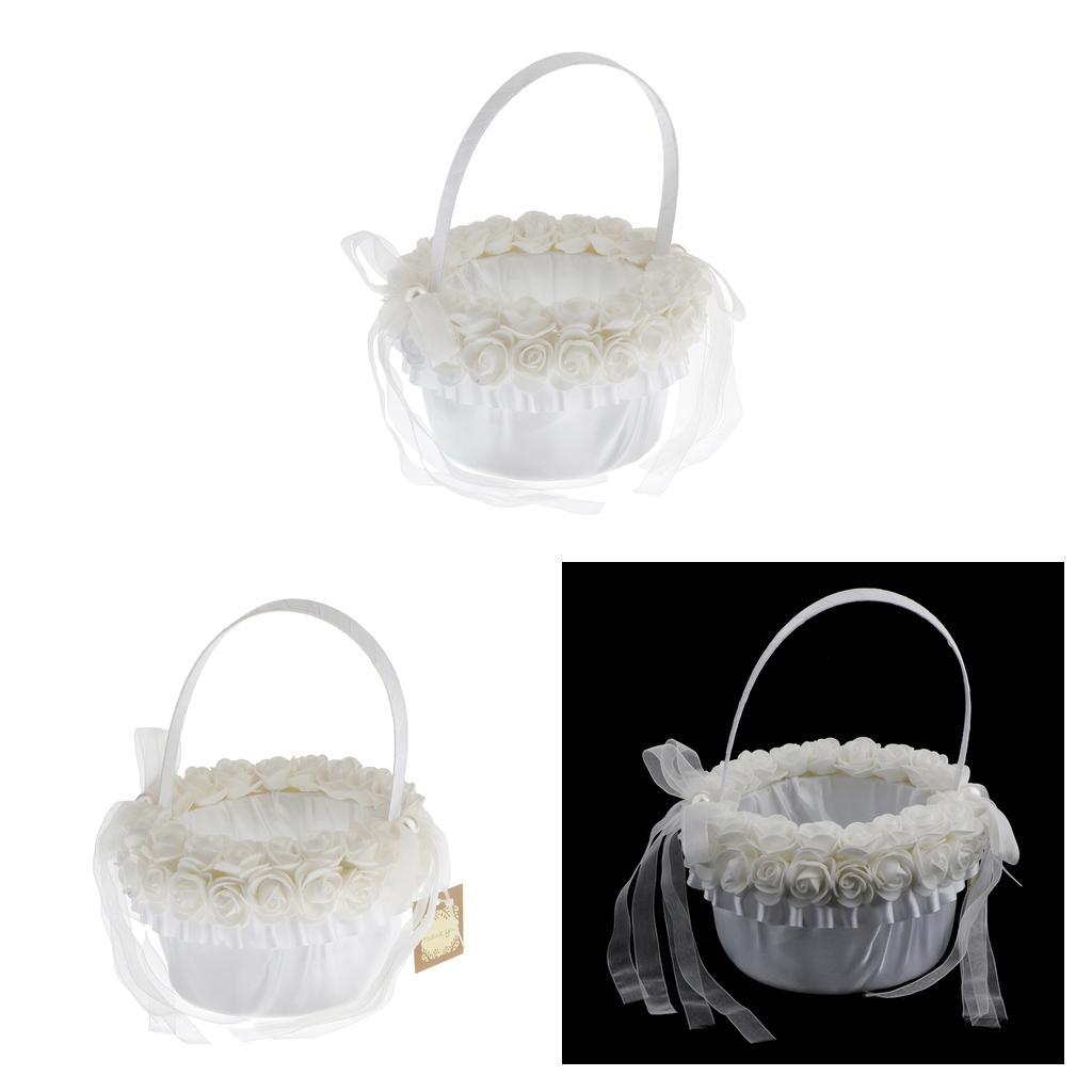 2xElegant Lace Ribbon Sweet Romance Wedding Flower Basket Flower Girl Basket