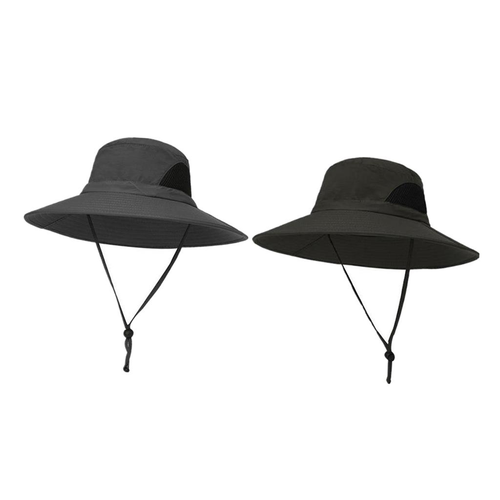 2PcsSummer Sun Hat Fishing Hat Adjustable Chin Strap Army Green+Dark Gray