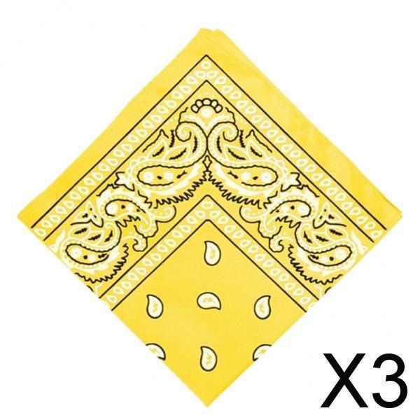 3xUnisex Cotton Paisley Bandana Cowboy Head Scarf Head Wrap  Light Yellow