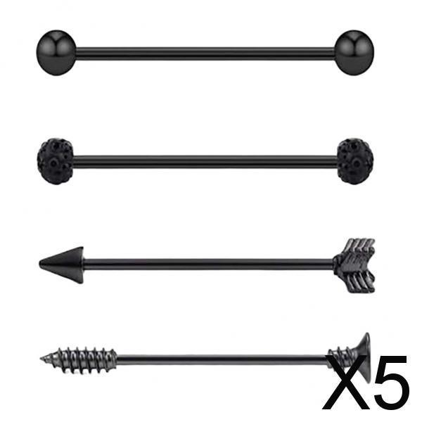 5x4 Pieces Stainless Steel Industrial Barbell Earrings Black