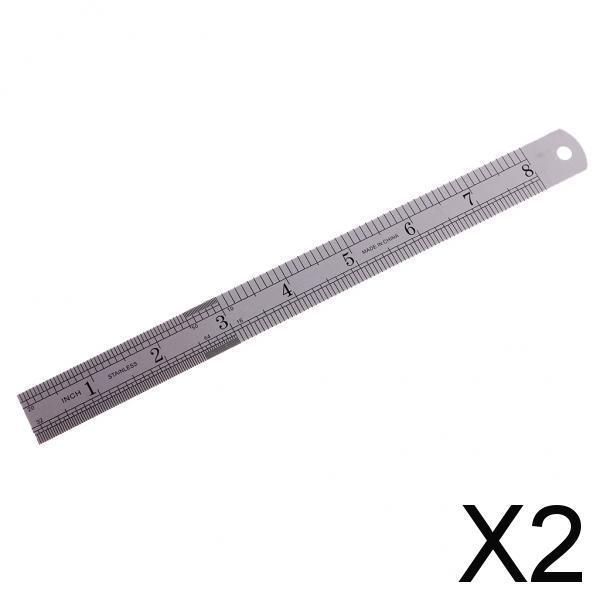 2xDual Side Stainless Steel Straight Ruler English/Metric Ruler 20cm