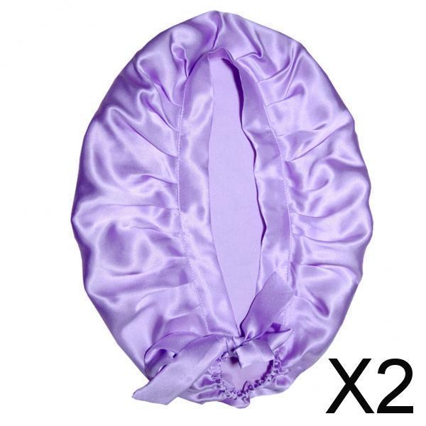2xWomen Pure Silk Sleep Hats Wrap Night Cap Hair Care Bonnet Lavender