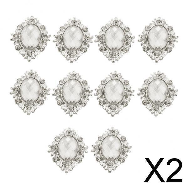 2x10pcs Oval Flatback Acrylic Crystal Rhinestone Button DIY Craft Clear